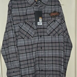 Harley-Davidson Black and Gray Plaid Men's Shirt